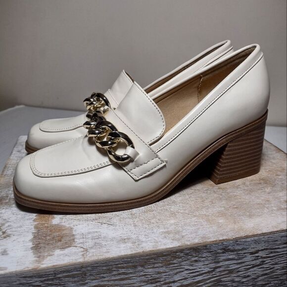 👍 Nine West Block Heel Shoes Size 6.5 Chain Accents Mob Wife  A14 - Picture 4 of 5